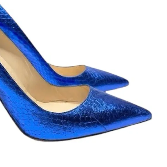Manolo Blahnik Blue Snake Cobalt Metallic BB Stiletto Heels Pumps 37.5