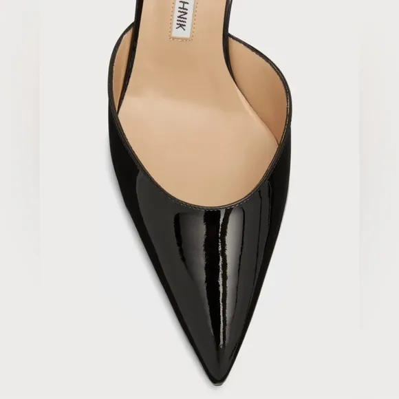 Manolo Blahnik Carolyne Low-Heel Black Patent Leather Slingback Kitten Heel