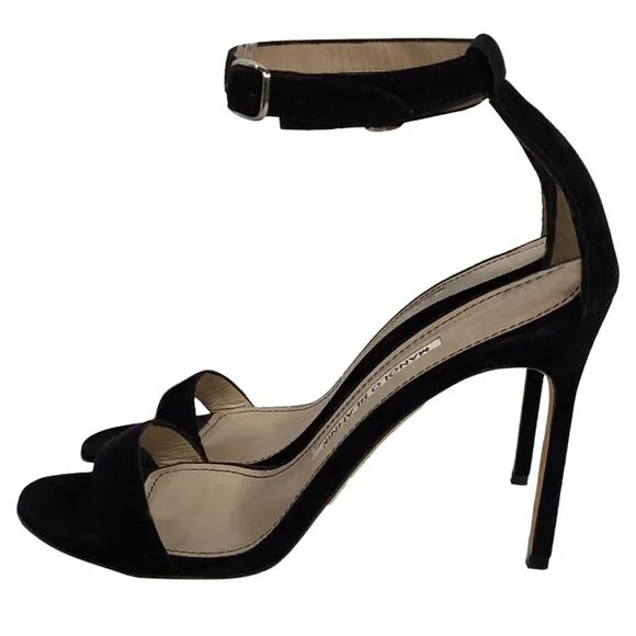 Manolo Blahnik Chaos Ankle-Strap High-Heel Sandals in Black Suede