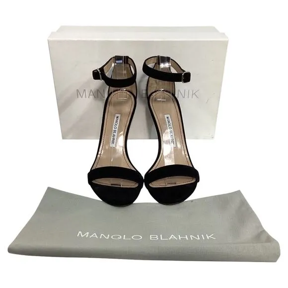 Manolo Blahnik Chaos Ankle-Strap High-Heel Sandals in Black Suede