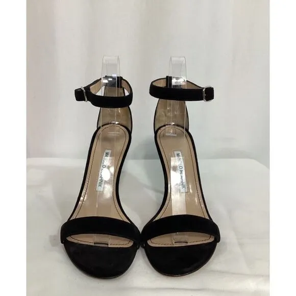 Manolo Blahnik Chaos Ankle-Strap High-Heel Sandals in Black Suede