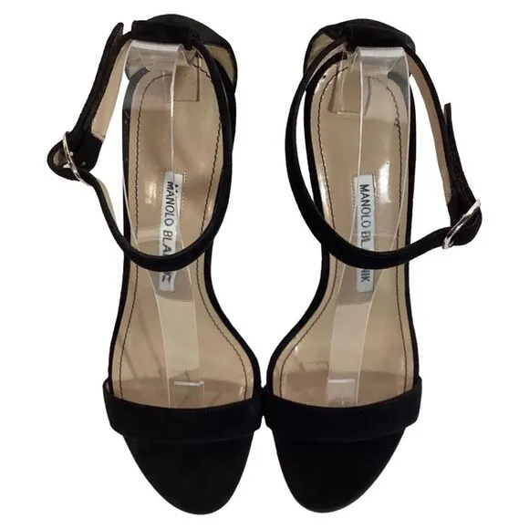 Manolo Blahnik Chaos Ankle-Strap High-Heel Sandals in Black Suede