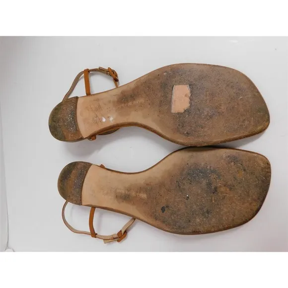 Manolo Blahnik Italy Copper Rust Chain Burnt Orange Leather Flat Sandals 39