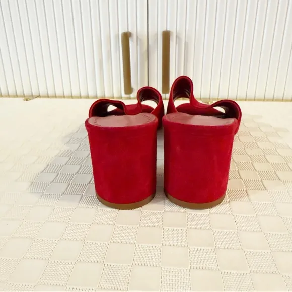 Manolo Blahnik Rapallato Suede Open Toe Slide Block Heel Sandals In Red size 39