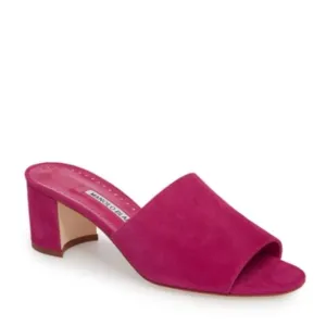 Manolo Blahnik Rapallato Suede Open Toe Slide Block Heel Sandals In Red size 39