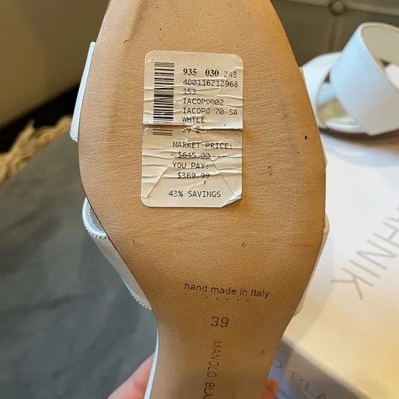 Manolo blahnik white kitten heel sandals