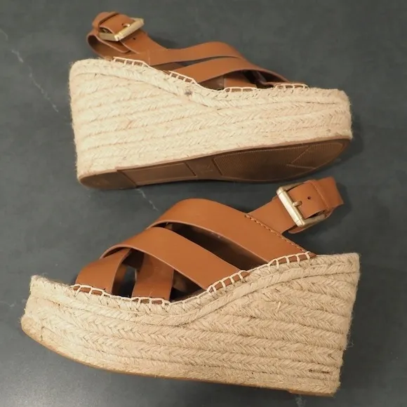 Marc Fisher 7.5 lalenni brown leather espadrille