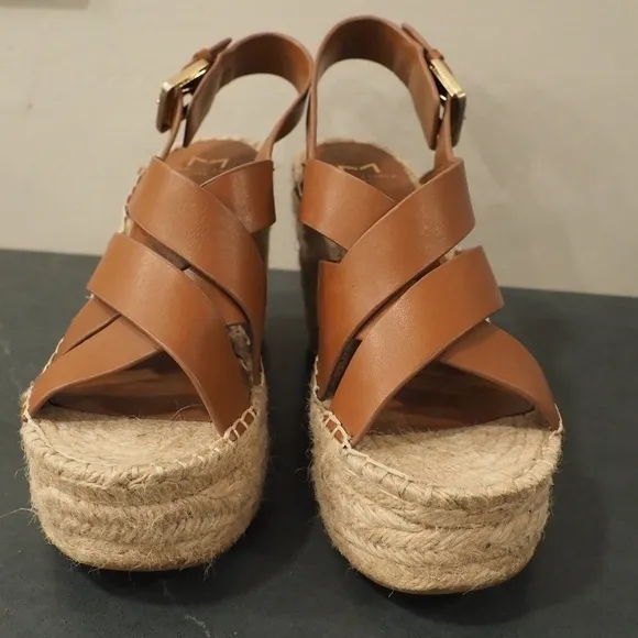 Marc Fisher 7.5 lalenni brown leather espadrille