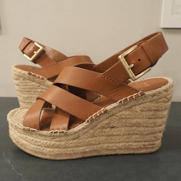 Marc Fisher 7.5 lalenni brown leather espadrille