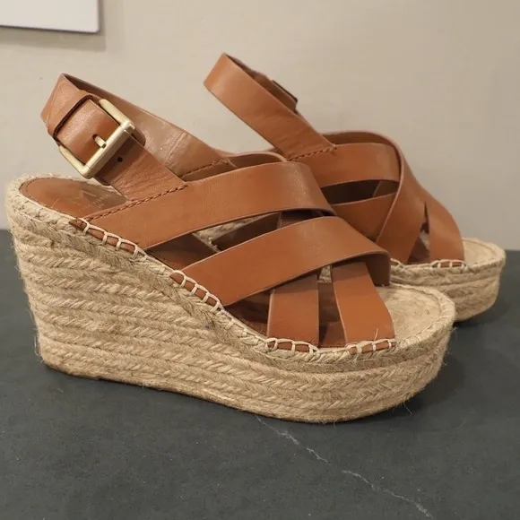 Marc Fisher 7.5 lalenni brown leather espadrille