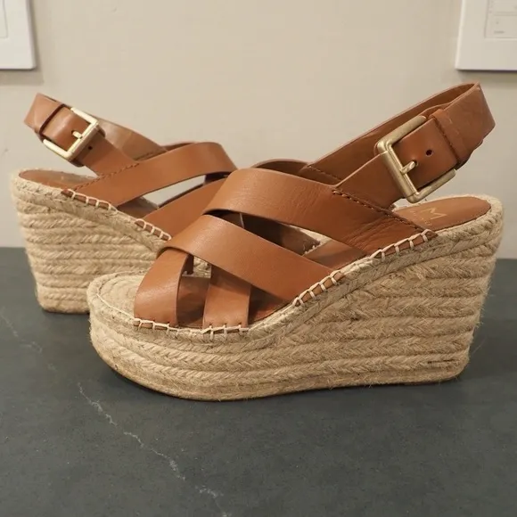 Marc Fisher 7.5 lalenni brown leather espadrille