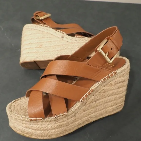 Marc Fisher 7.5 lalenni brown leather espadrille