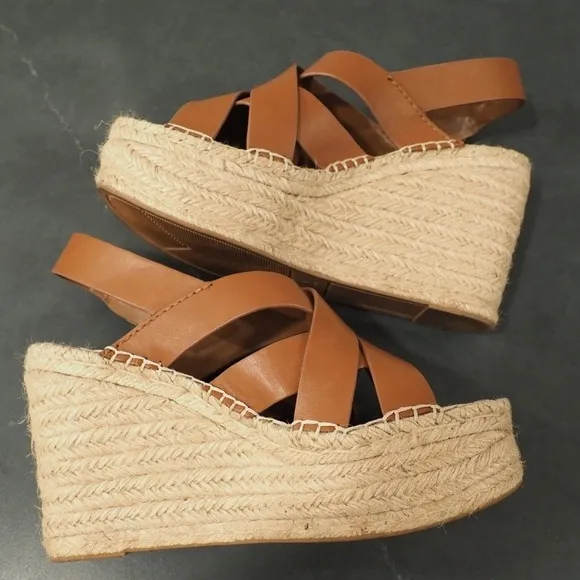 Marc Fisher 7.5 lalenni brown leather espadrille