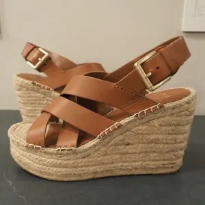 Marc Fisher 7.5 lalenni brown leather espadrille