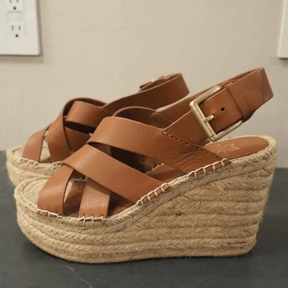 Marc Fisher 7.5 lalenni brown leather espadrille