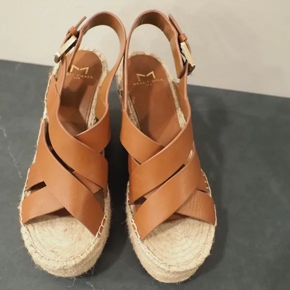 Marc Fisher 7.5 lalenni brown leather espadrille