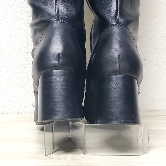 Marc Fisher Black Leather Knee High Block Heel Boots Size 10