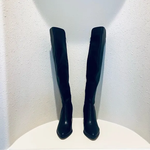 Marc Fisher Black Over the Knee Block Heel Vegan Boots Size 9 NWT