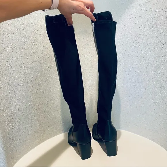 Marc Fisher Black Over the Knee Block Heel Vegan Boots Size 9 NWT
