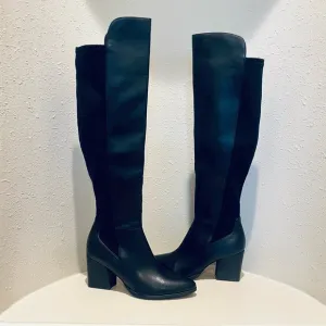 Marc Fisher Black Over the Knee Block Heel Vegan Boots Size 9 NWT