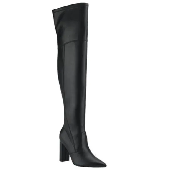 Marc Fisher Black Over the Knee Block Heel Vegan Boots Size 9 NWT