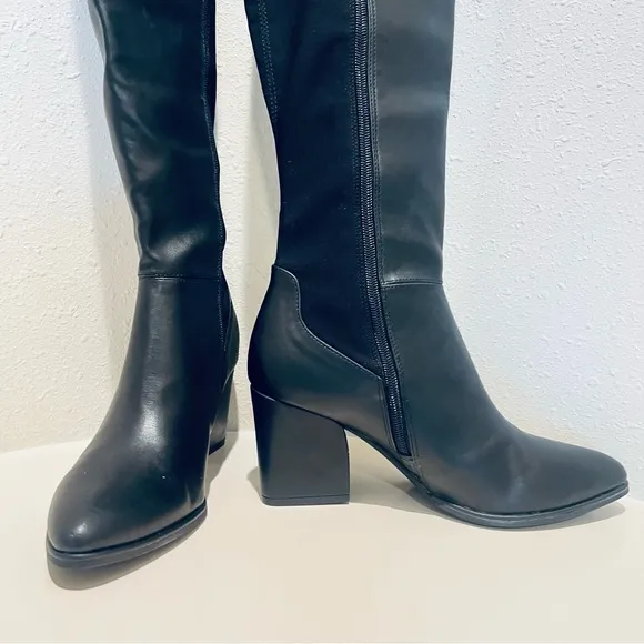 Marc Fisher Black Over the Knee Block Heel Vegan Boots Size 9 NWT