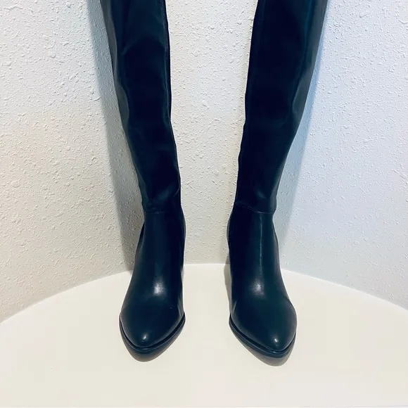 Marc Fisher Black Over the Knee Block Heel Vegan Boots Size 9 NWT