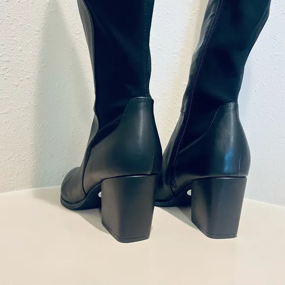 Marc Fisher Black Over the Knee Block Heel Vegan Boots Size 9 NWT