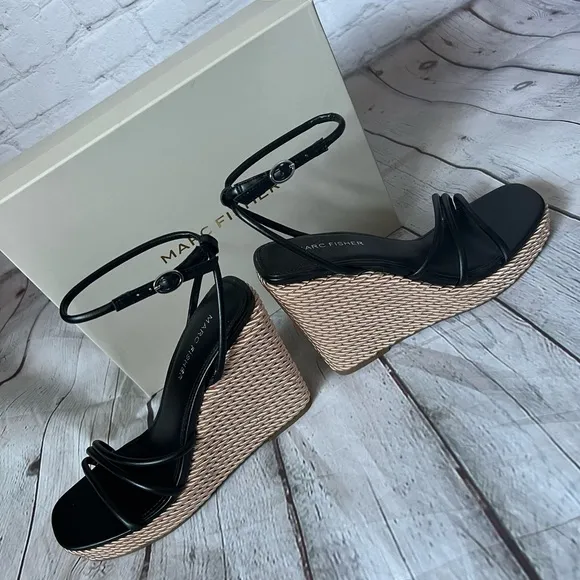 Marc Fisher braided wedge ankle strap sandals