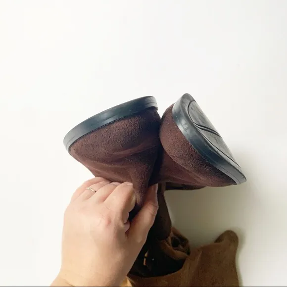 Marc Fisher Brown Suede Block Heel Sock Boots