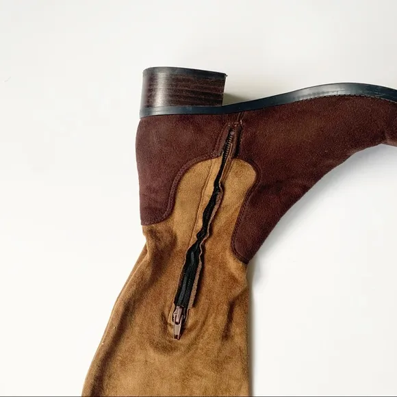 Marc Fisher Brown Suede Block Heel Sock Boots