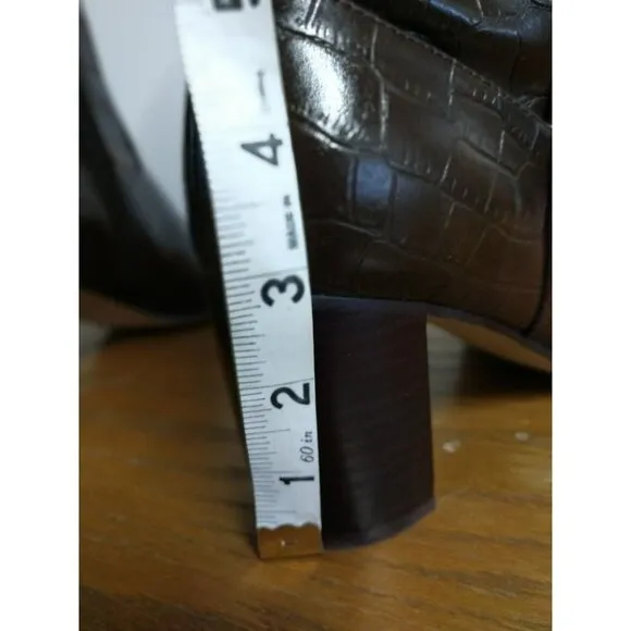Marc Fisher Dark Brown Crocodile Embossed Knee-High Leather Boots 7M With Zipper