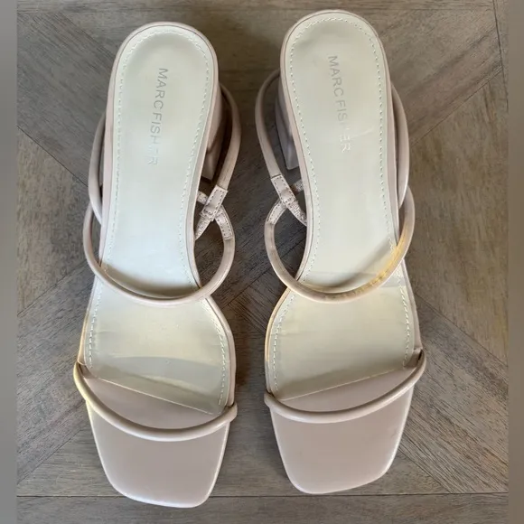 Marc Fisher Galvin Dress Sandals Block Heel Size 9.5 Nude Beige Tan