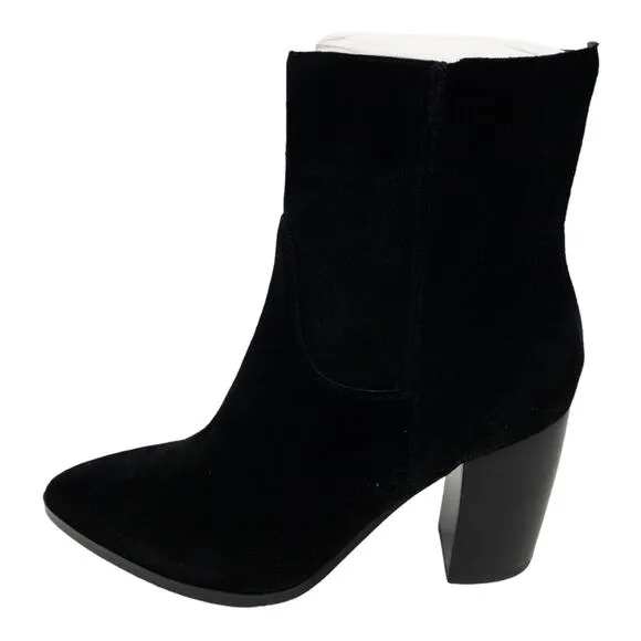 Marc Fisher Giana Black Suede Leather Pointed Toe Block Heel Mid Calf Boots 6.5
