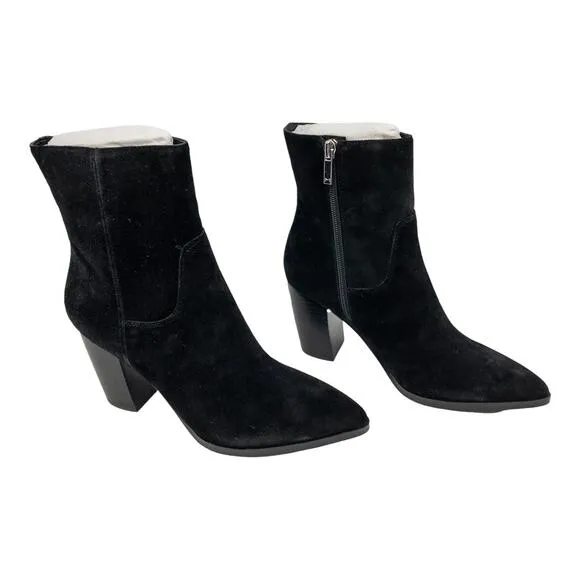 Marc Fisher Giana Black Suede Leather Pointed Toe Block Heel Mid Calf Boots 6.5