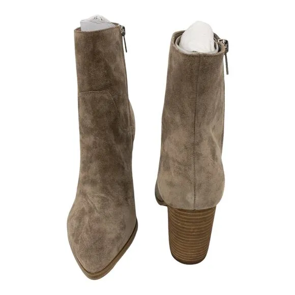 Marc Fisher Giana Tan Suede Pointed Toe Block Heel Mid Calf Boots 8.5 Women's