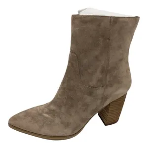 Marc Fisher Giana Tan Suede Pointed Toe Block Heel Mid Calf Boots 8.5 Women's