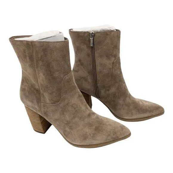 Marc Fisher Giana Tan Suede Pointed Toe Block Heel Mid Calf Boots 8.5 Women's