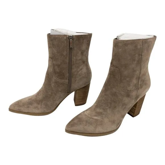 Marc Fisher Giana Tan Suede Pointed Toe Block Heel Mid Calf Boots 8.5 Women's