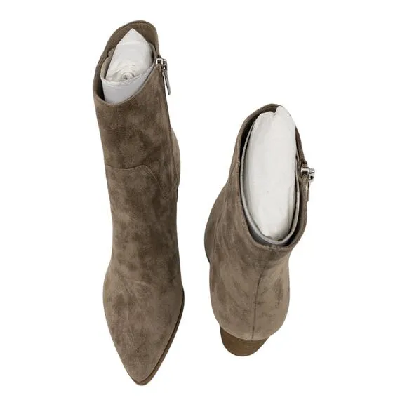 Marc Fisher Giana Tan Suede Pointed Toe Block Heel Mid Calf Boots 8.5 Women's