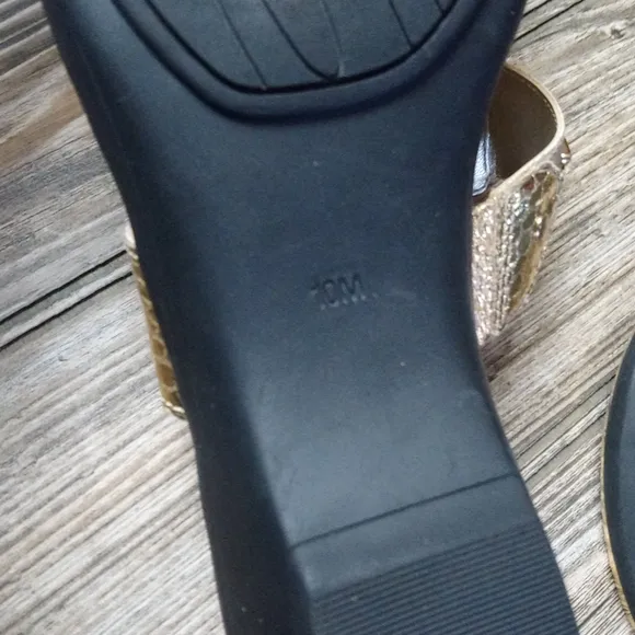 Marc Fisher Gold Sparkly Wedge Block Heel Sandals