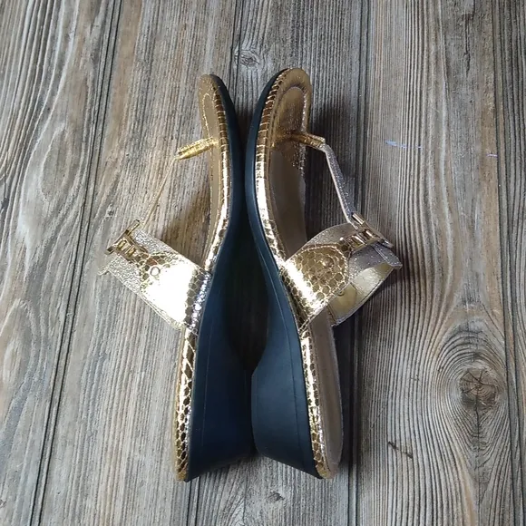 Marc Fisher Gold Sparkly Wedge Block Heel Sandals
