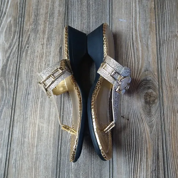 Marc Fisher Gold Sparkly Wedge Block Heel Sandals