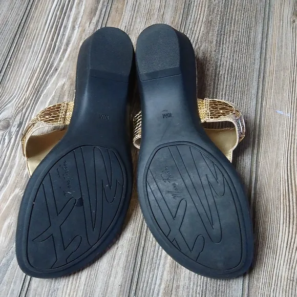 Marc Fisher Gold Sparkly Wedge Block Heel Sandals