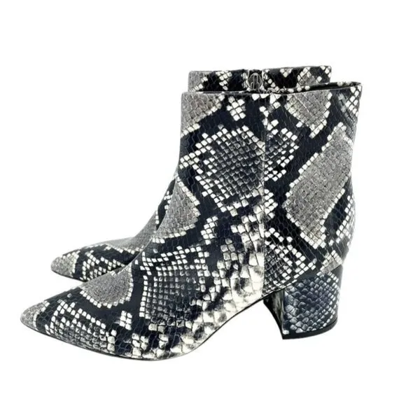 Marc Fisher Jarli Snake Print Leather Pointed Toe Ankle Boots SZ 6.5 New