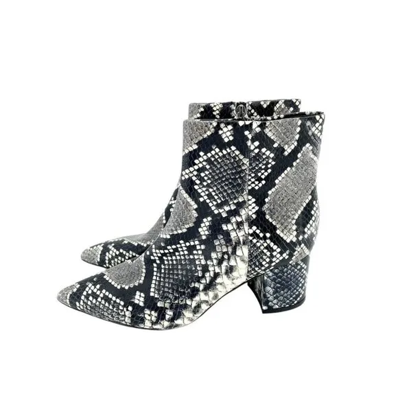 Marc Fisher Jarli Snake Print Leather Pointed Toe Ankle Boots SZ 6.5 New