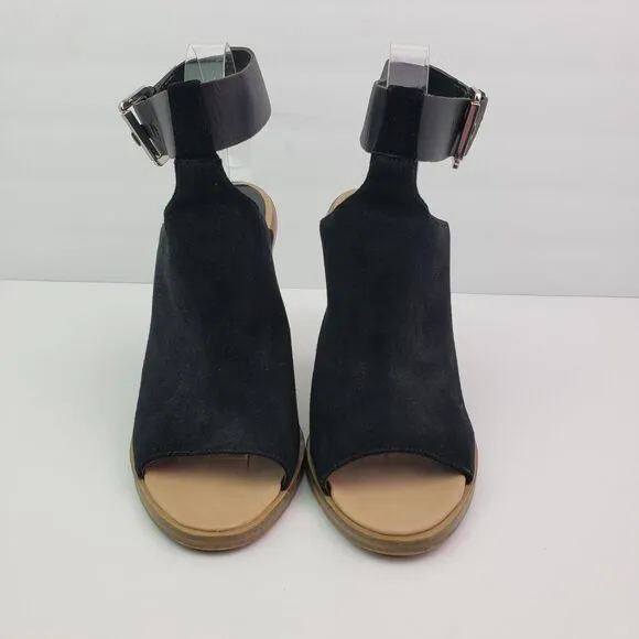 Marc Fisher MLVASHI Womens Size 9 Black Leather 4&quot; Heel Ankle Strap Sandal Shoes