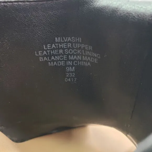 Marc Fisher MLVASHI Womens Size 9 Black Leather 4&quot; Heel Ankle Strap Sandal Shoes