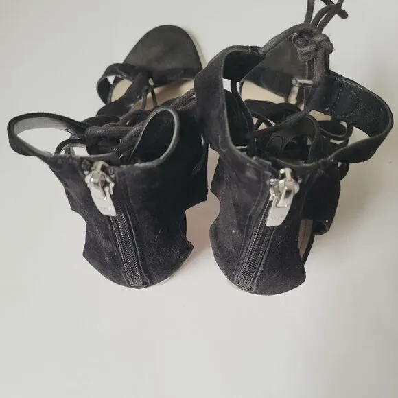 Marc Fisher Paradox Suede Block Heel Lace Up Sandals in Black Size 9