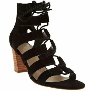 Marc Fisher Paradox Suede Block Heel Lace Up Sandals in Black Size 9